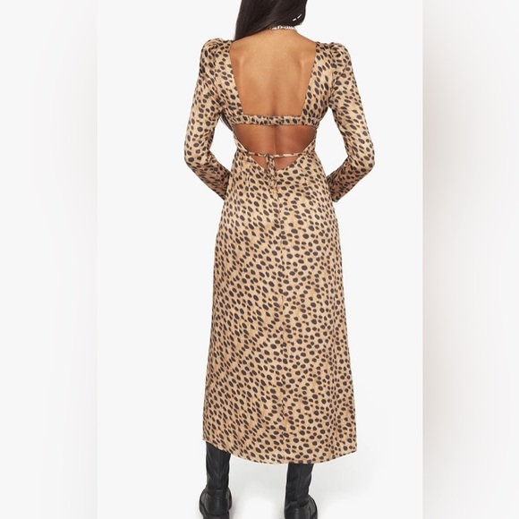 Brown Cut Out Leopard Satin Dress by WeWoreWhat - Picture 2 of 7